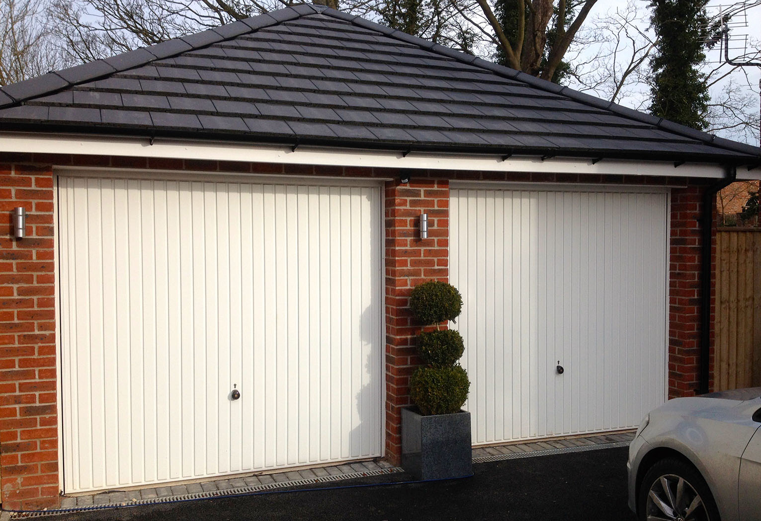 Hormann Vertical Rib Steel Up & Over garage door installed in Shrewsbury, Shropshire